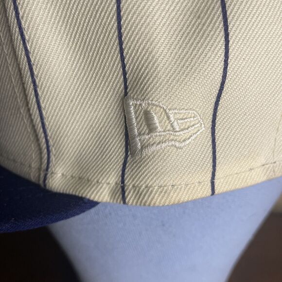 Los Angeles Dodgers New Era 59FIFTY Off White Pinstripe Script Hat Cap 7 3/8 - Picture 8 of 10